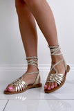 Nisha Gold Lace Up Sandals