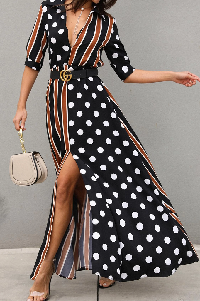 Norah Black Satin Mixed Print Maxi Dress