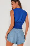 Norinne Blue Shirred Waist Sleeveless Top