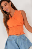 Norinne Orange Shirred Waist Sleeveless Top