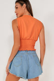 Norinne Orange Shirred Waist Sleeveless Top