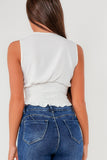 Norinne White Shirred Waist Sleeveless Top