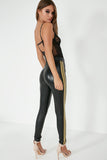 Oleva Black Side Stripe Pu Trousers