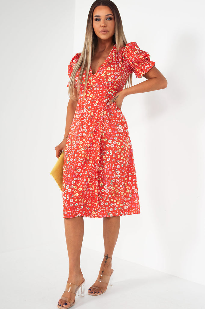 Orella Red Floral Wrap Dress