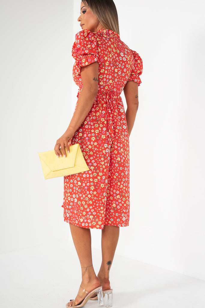 Orella Red Floral Wrap Dress