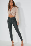 Oriya Black Faux Leather Skinny Jeans