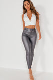 Oriya Grey Faux Leather Skinny Jeans