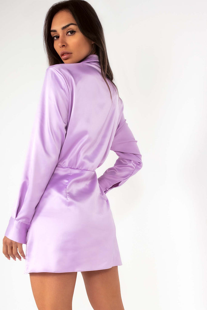 Orla Lilac Satin Wrap Dress