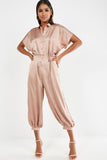 Ovie Mocha Satin Button Front Belted Jumpsuit (1983102124098)