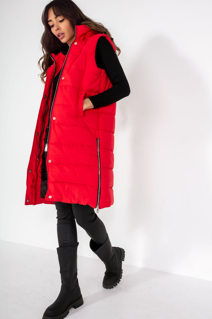 Pippa Red Oversized Longline Padded Gilet