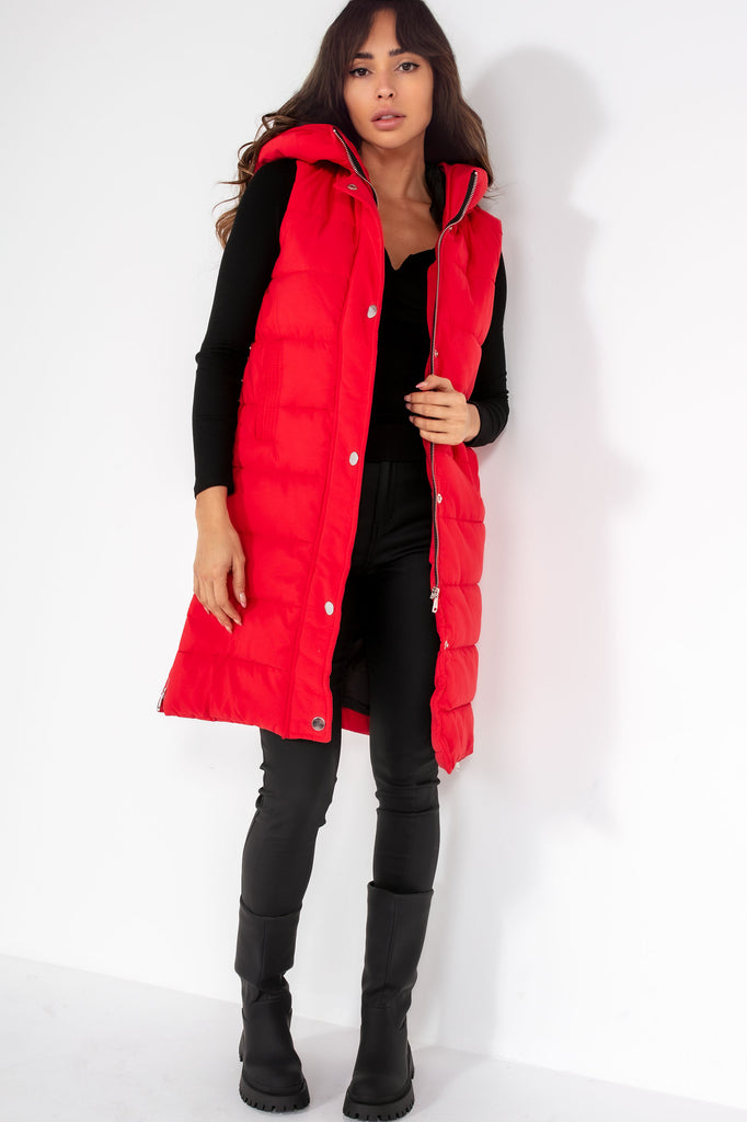 Pippa Red Oversized Longline Padded Gilet