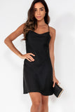 Polina Black Satin Slip Dress