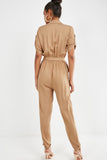 Pollie Camel Button Front Belted Boiler Suit (1983112052802)