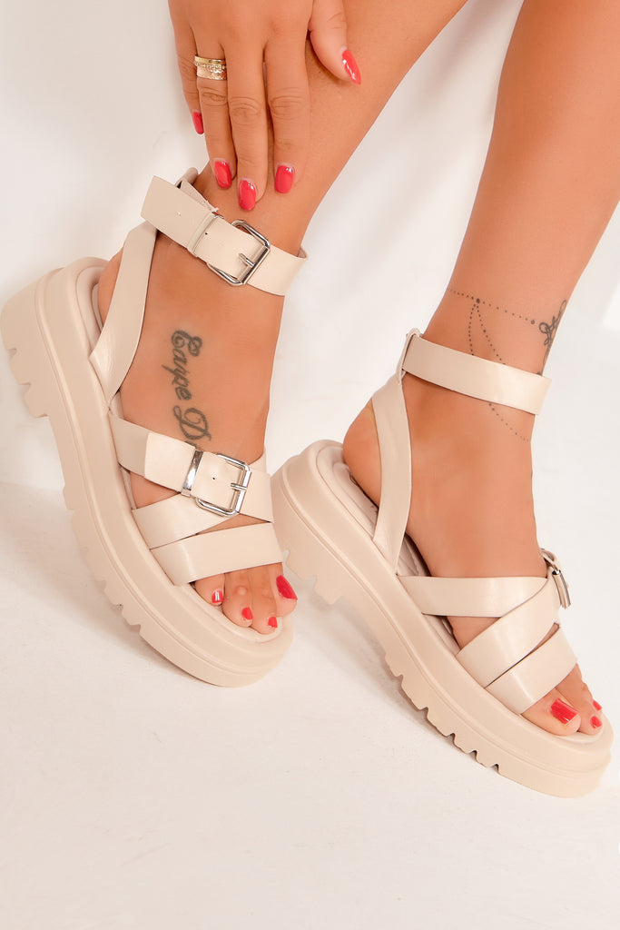 Poppy Cream Flatform Strappy Sandals