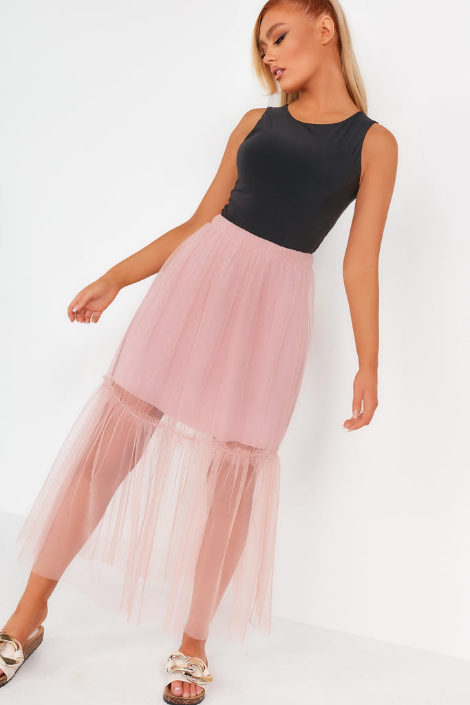 Preston Pink Mesh Maxi Skirt