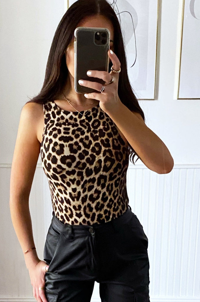 Prim Leopard Print Slinky Sleeveless Bodysuit