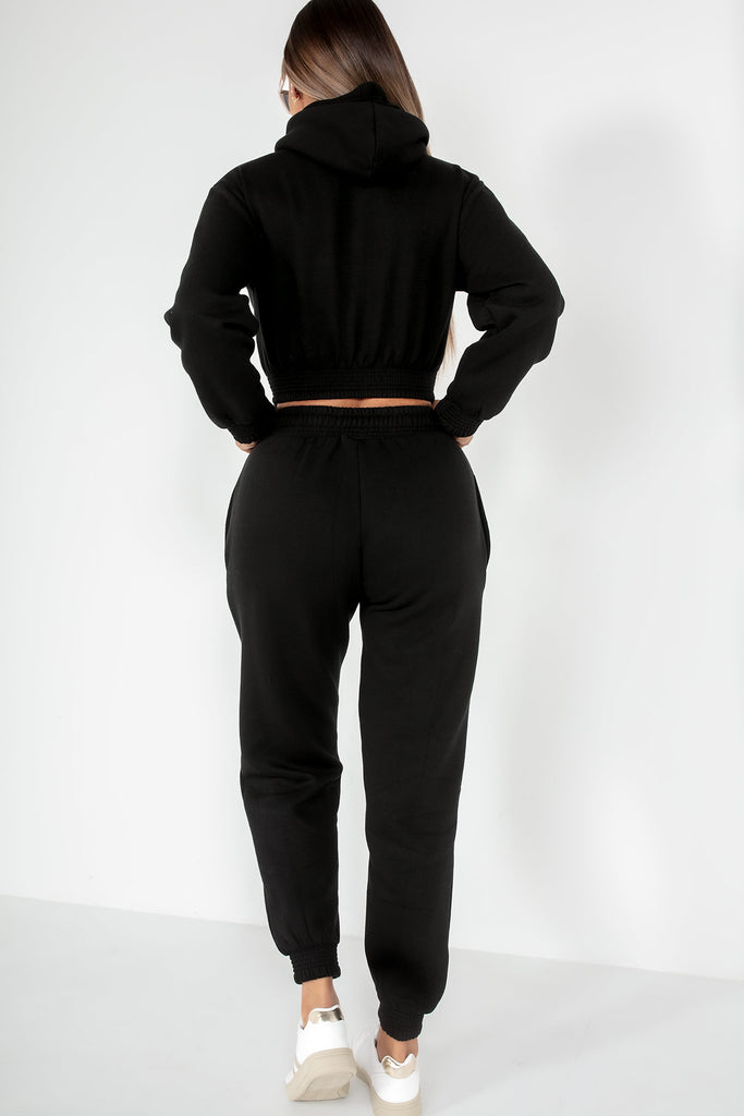 Priya Black Crop Hooded Jogger Co Ord