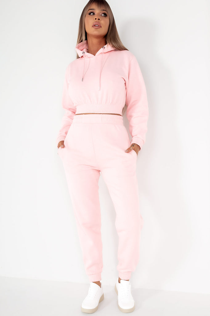 Priya Pink Crop Hooded Jogger Co Ord