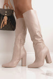 Qira Nude Faux Leather Knee High Boots