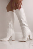 Qira White Faux Leather Knee High Boots