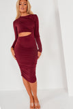 Raynelle Wine Cut Out Ruched Dress