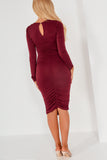 Raynelle Wine Cut Out Ruched Dress