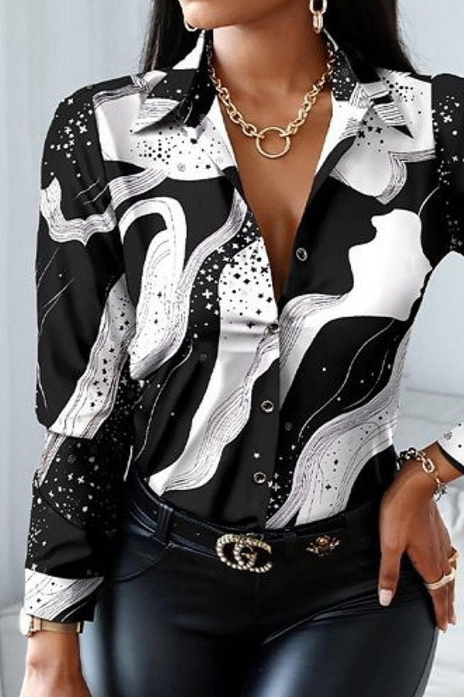 Rochelle Monochrome Star Printed Long Sleeve Shirt