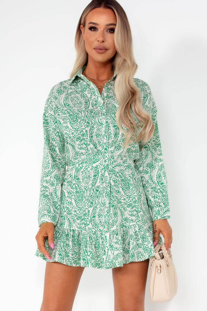 Rubina Green Printed Shirt Dress