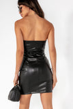 Sabrina Black Faux Leather Bandeau Mini Dress