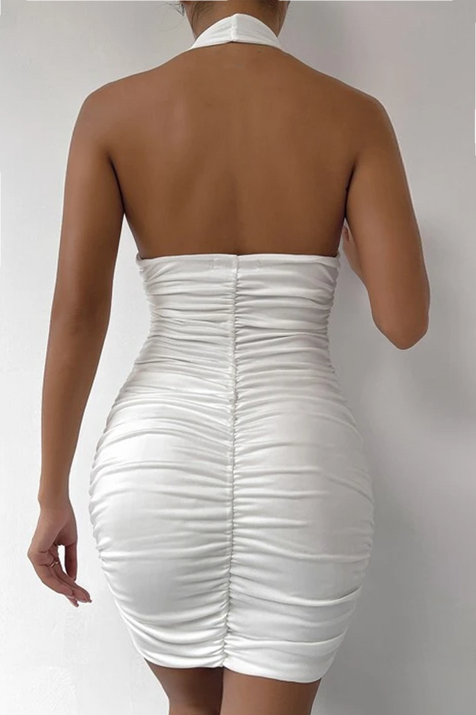 Sasha White Slinky Halter Neck Dress