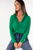 Shania Green Twist Front Blouse