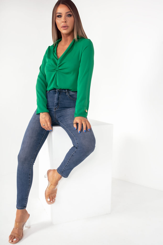 Shania Green Twist Front Blouse