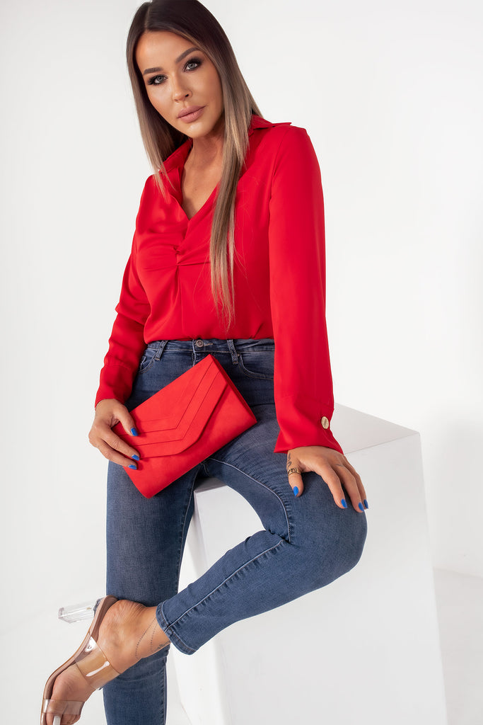 Shania Red Twist Front Blouse