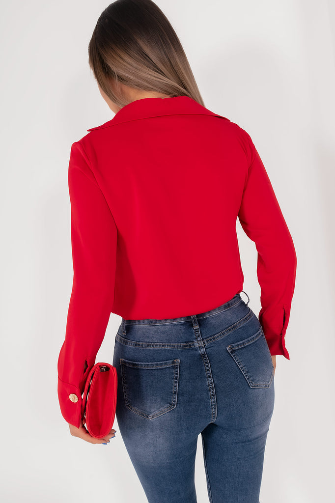 Shania Red Twist Front Blouse
