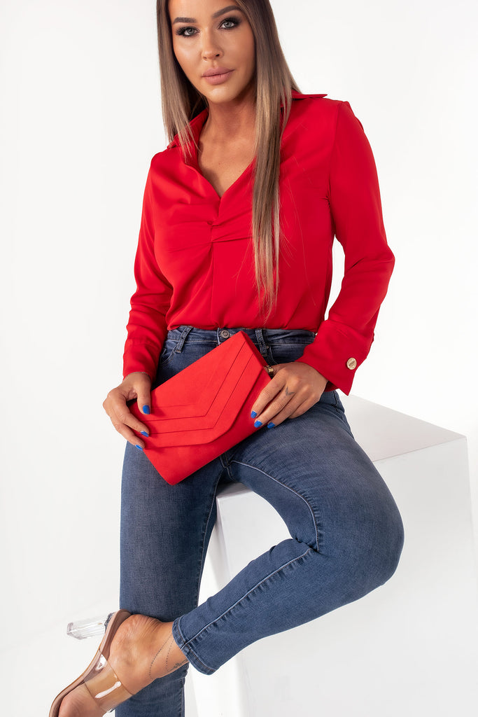 Shania Red Twist Front Blouse