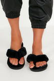 Shaunice Black Fluffy Flip Flop Slippers
