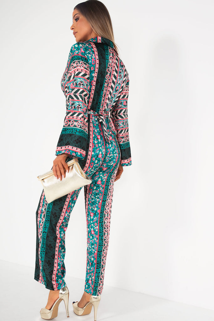 Shelley Green Satin Printed Jumpsuit