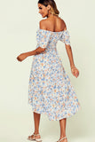 Sierra Blue and White Floral Bardot Dress