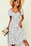 Sierra Blue and White Floral Bardot Dress