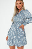 Simone Blue Abstract Print Skater Dress