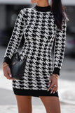 Odelia Monochrome Houndstooth Printed Mini Dress