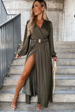 Terry Khaki Satin Wrap Maxi Dress