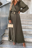 Terry Khaki Satin Wrap Maxi Dress