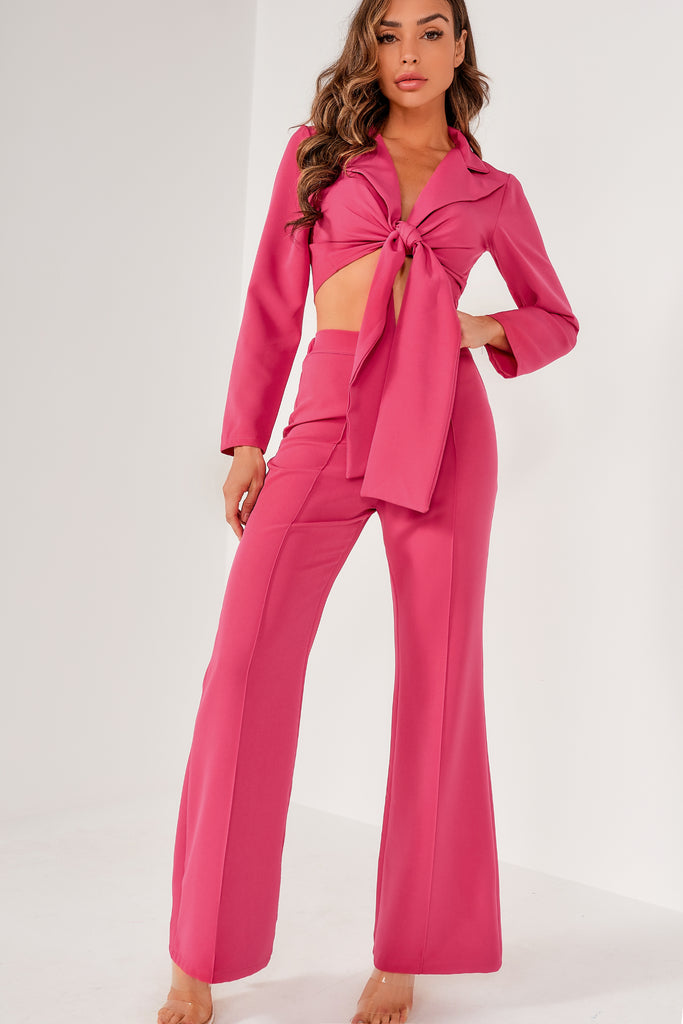 Thea Fuchsia Tie Front Cropped Blazer