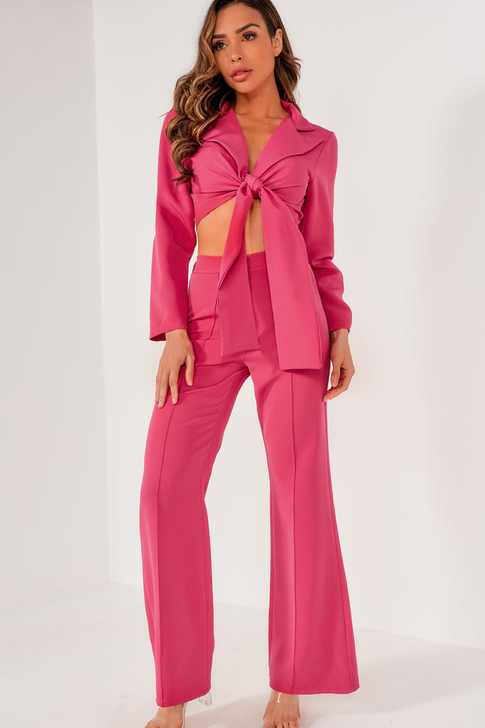 Thea Fuchsia Tie Front Cropped Blazer