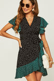 Tia Black and Green Polka Dot Dress