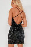 Tracy Black Sequin Strappy Mini Dress