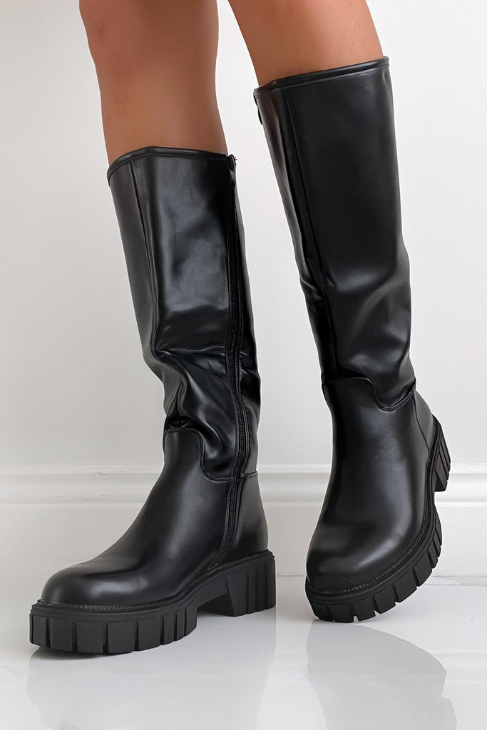 Umar Black Faux Leather Knee High Boots