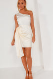 Varena Cream Satin One Shoulder Mini Dress
