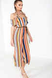 Via Multi Striped Cold Shoulder Jumpsuit